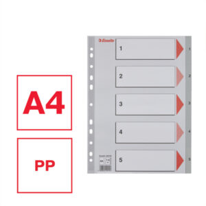 Przekładki plastikowe szare PP numeryczne A4 Esselte, 1-5