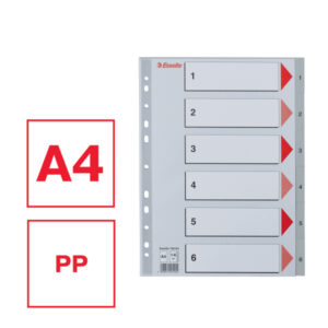 Przekładki plastikowe szare PP numeryczne A4 Esselte, 1-6
