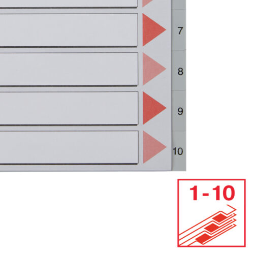 100105_04.jpg Przekładki plastikowe szare PP numeryczne A4 Esselte, 1-10