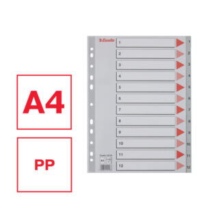 Przekładki plastikowe szare PP numeryczne A4 Esselte, 1-12