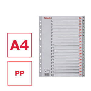 Przekładki plastikowe szare PP numeryczne A4 Esselte, 1-20
