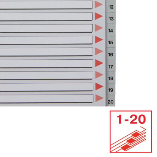 100107_04.jpg Przekładki plastikowe szare PP numeryczne A4 Esselte, 1-20