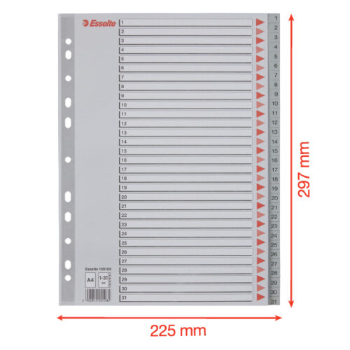 100108_05.jpg Przekładki plastikowe szare PP numeryczne A4 Esselte, 1-31