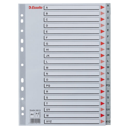 100112.jpg Przekładki plastikowe szare PP alfabetyczne A4 Esselte, A-Z