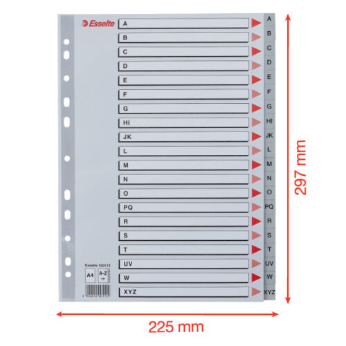 100112_05.jpg Przekładki plastikowe szare PP alfabetyczne A4 Esselte, A-Z