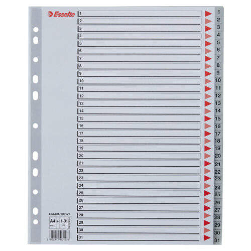 100127.jpg Przekładki plastikowe szare PP alfabetyczne A4 Esselte, 1-31 maxi