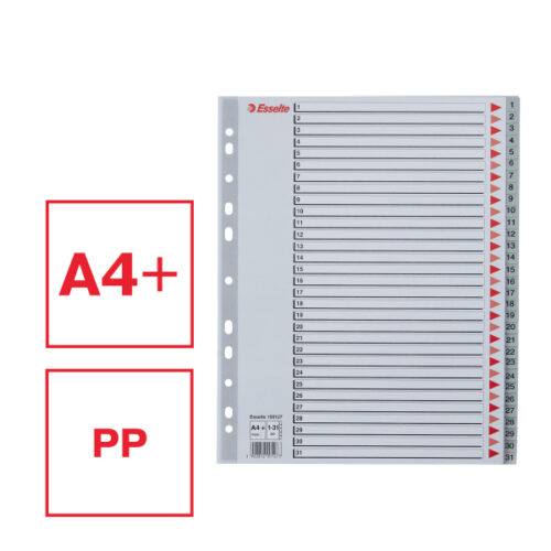 100127_01.jpg Przekładki plastikowe szare PP alfabetyczne A4 Esselte, 1-31 maxi