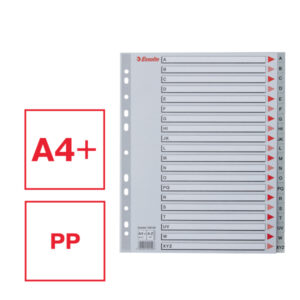 Przekładki plastikowe szare PP alfabetyczne A4 Esselte, A-Z maxi