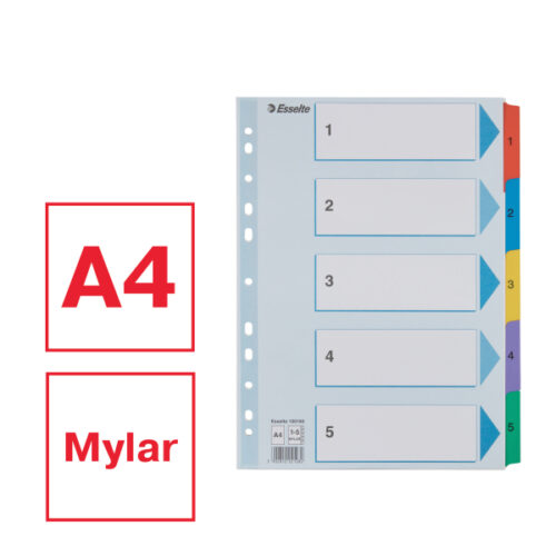 100160_01.jpg Przekładki kartonowe Mylar A4 Esselte, biały 1-5