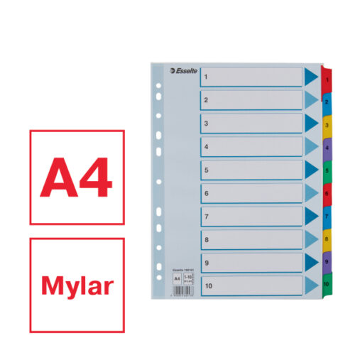 100161_01.jpg Przekładki kartonowe Mylar A4 Esselte, biały 1-10