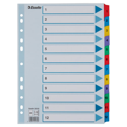 Przekładki kartonowe Mylar A4 Esselte, biały 1-12