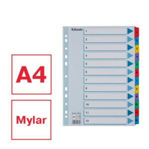 Przekładki kartonowe Mylar A4 Esselte, biały 1-12