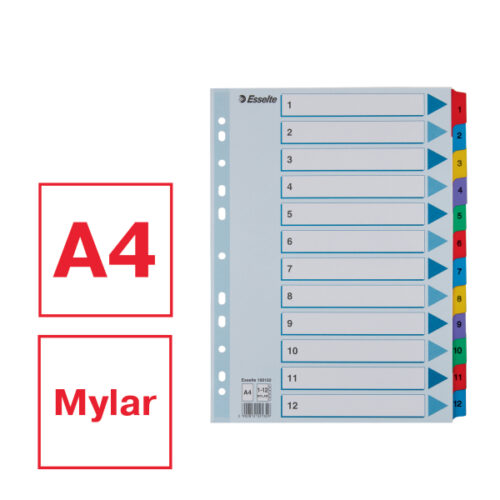 100162_01.jpg Przekładki kartonowe Mylar A4 Esselte, biały 1-12