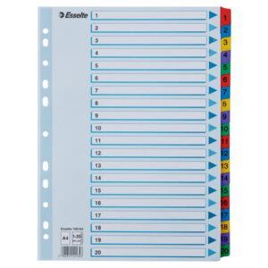 Przekładki kartonowe Mylar A4 Esselte, biały 1-20