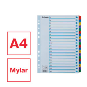 Przekładki kartonowe Mylar A4 Esselte, biały 1-20