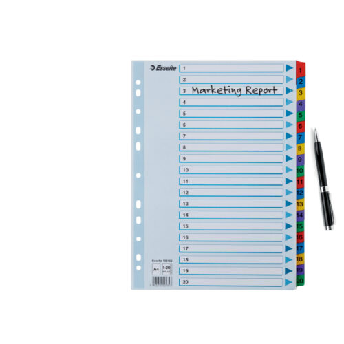 100163_03.jpg Przekładki kartonowe Mylar A4 Esselte, biały 1-20