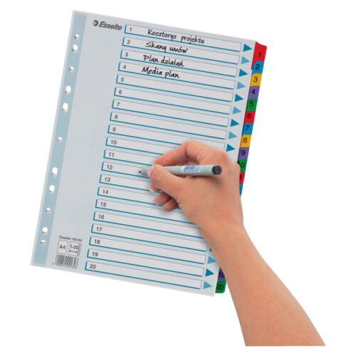 100163_05.jpg Przekładki kartonowe Mylar A4 Esselte, biały 1-20