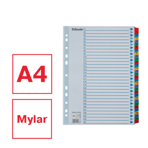 100164_01.jpg Przekładki kartonowe Mylar A4 Esselte, biały 1-31
