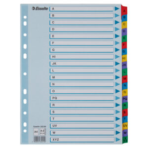 Przekładki kartonowe Mylar A4 Esselte, biały A-Z