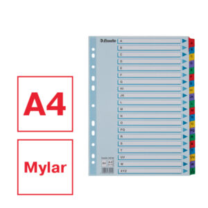 Przekładki kartonowe Mylar A4 Esselte, biały A-Z