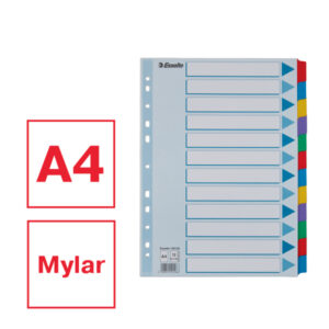 Przekładki, kolorowy karton, karta opisowa Mylar A4, Esselte, 12 kart