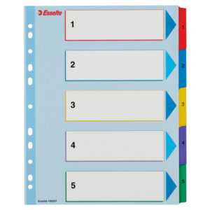 Przekładki karton. Mylar A4 Maxi z lamin. kartą do wielokrotnego opisywania, Esselte, 1-5