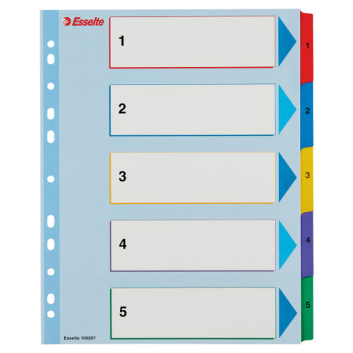 Przekładki karton. Mylar A4 Maxi z lamin. kartą do wielokrotnego opisywania, Esselte, 1-5