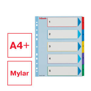 Przekładki karton. Mylar A4 Maxi z lamin. kartą do wielokrotnego opisywania, Esselte, 1-5