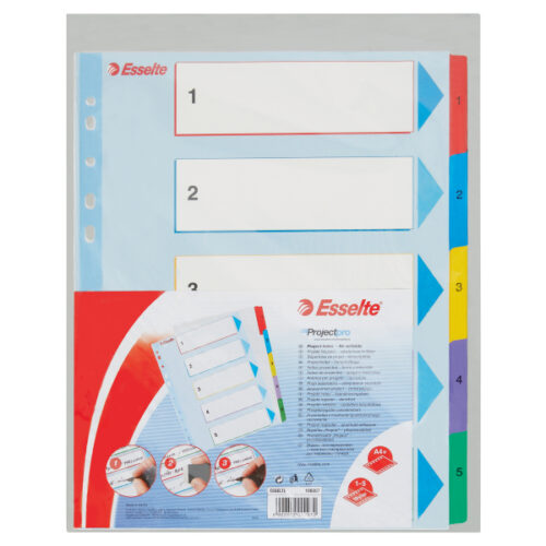 100207_06.jpg Przekładki karton. Mylar A4 Maxi z lamin. kartą do wielokrotnego opisywania, Esselte, 1-5