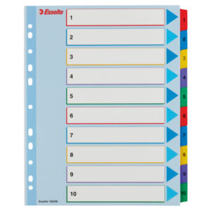 Przekładki karton. Mylar A4 Maxi z lamin. kartą do wielokrotnego opisywania, Esselte, 1-10