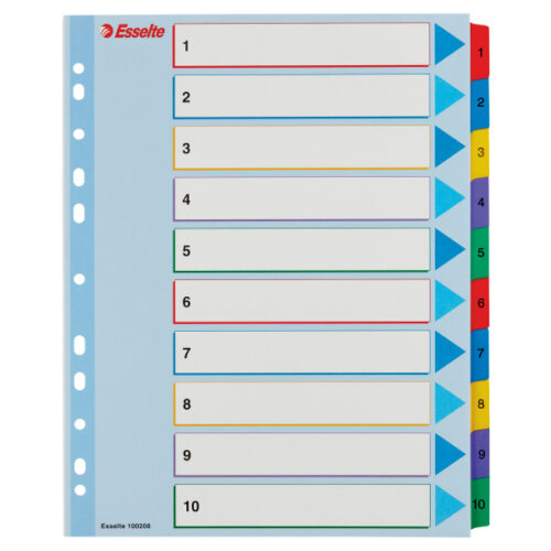 Przekładki karton. Mylar A4 Maxi z lamin. kartą do wielokrotnego opisywania, Esselte, 1-10
