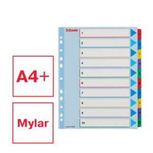 Przekładki karton. Mylar A4 Maxi z lamin. kartą do wielokrotnego opisywania, Esselte, 1-10