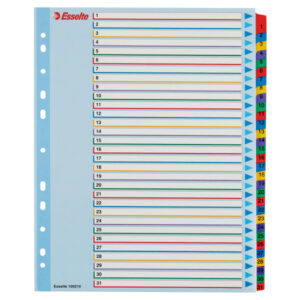 Przekładki karton. Mylar A4 Maxi z lamin. kartą do wielokrotnego opisywania, Esselte, 1-31