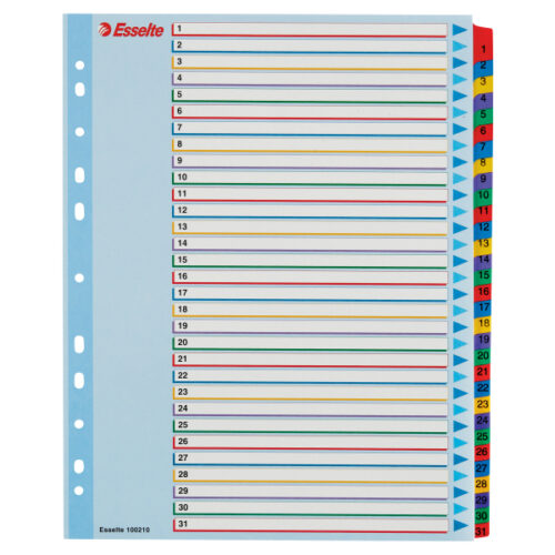 Przekładki karton. Mylar A4 Maxi z lamin. kartą do wielokrotnego opisywania, Esselte, 1-31