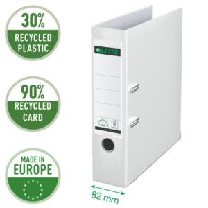 Segregator Leitz A4 z mech. 180°, szer. 80 mm, 30% PP z recyklingu, biały