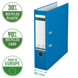 Segregator Leitz A4 z mech. 180°, szer. 80 mm, 30% PP z recyklingu, jasnoniebieski