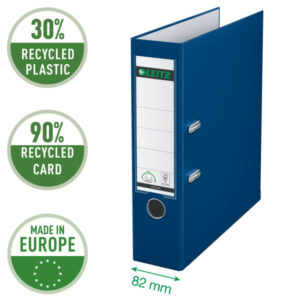 Segregator Leitz A4 z mech. 180°, szer. 80 mm, 30% PP z recyklingu, niebieski