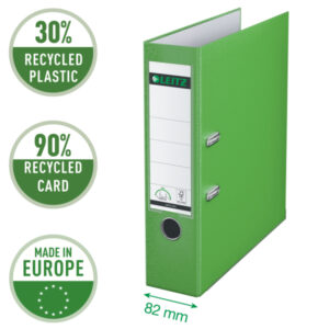 Segregator Leitz A4 z mech. 180°, szer. 80 mm, 30% PP z recyklingu, jasnozielony
