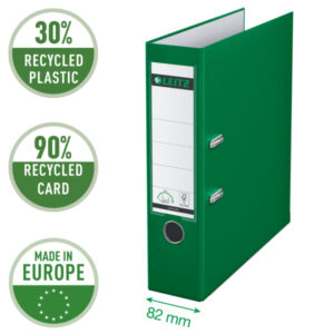 Segregator Leitz A4 z mech. 180°, szer. 80 mm, 30% PP z recyklingu, zielony