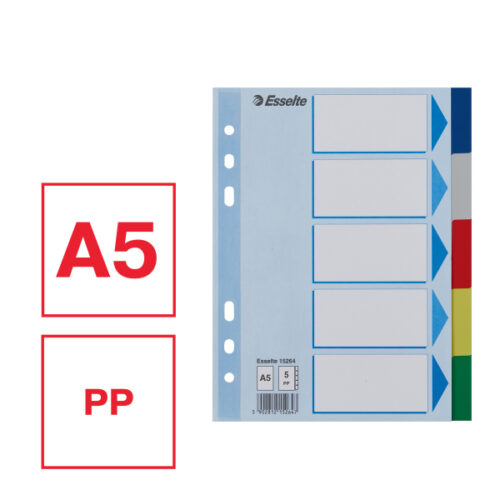 15264_01.jpg Przekładki plastikowe z PP A5 Esselte, 5 kart
