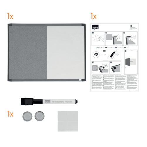 1903784_n_01.jpg Mała tabliczka Nobo CombiBoard 585x430mm, tablica suchościeralna biała i korkowa (pół na pół)