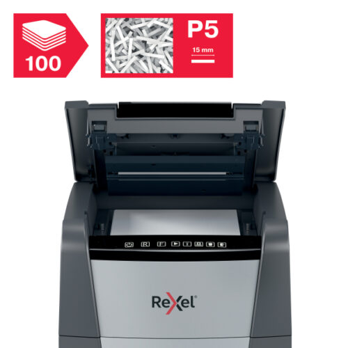 2020100MEU_02.jpg Niszczarka Rexel Optimum AutoFeed+ 100M, P5, 100 kartek, 34 l kosz