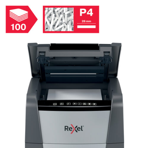 2020100XEU_02.jpg Niszczarka Rexel Optimum AutoFeed+ 100X, P4, 100 kartek, 34 l kosz