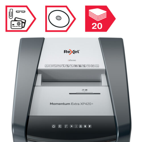2021421XEU_n_20.jpg Niszczarka Rexel Momentum Extra XP420+, P4, 20 kartek, 60 l kosz