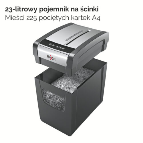 2104573EU_n_04.jpg Niszczarka Rexel Momentum X410-SL Slimline, P4, 10 kartek, 23 l kosz