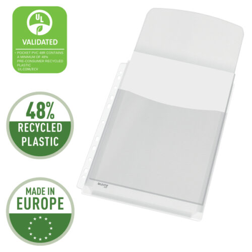 47573003_03.jpg Poszerzane koszulki Leitz, z klapką, A4, 48% PCV z recyklingu, 170 mic.