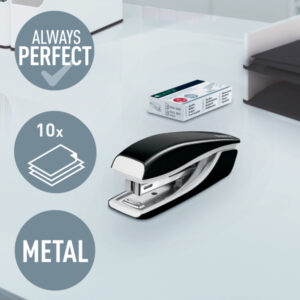 Zszywacz Mini metalowy Leitz WOW, czarny, 10 lat gwarancji, 10 kartek
