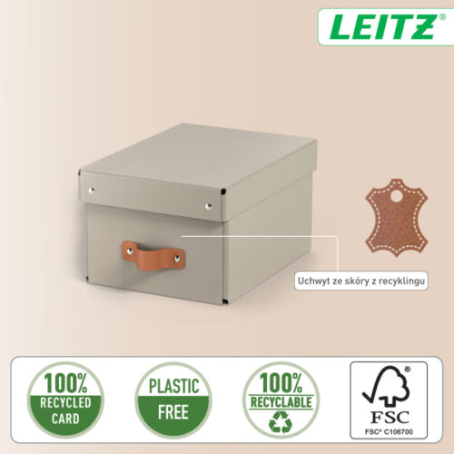 61470012_n_04.jpg Pudełko do przechowywania Leitz Puro z pokrywką, małe, 7 l, z tektury w 100% z recyklingu, 2 szt., beżowe
