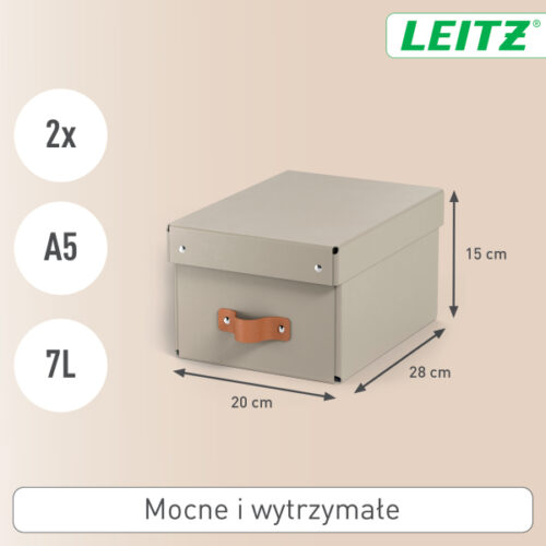 61470012_n_05.jpg Pudełko do przechowywania Leitz Puro z pokrywką, małe, 7 l, z tektury w 100% z recyklingu, 2 szt., beżowe