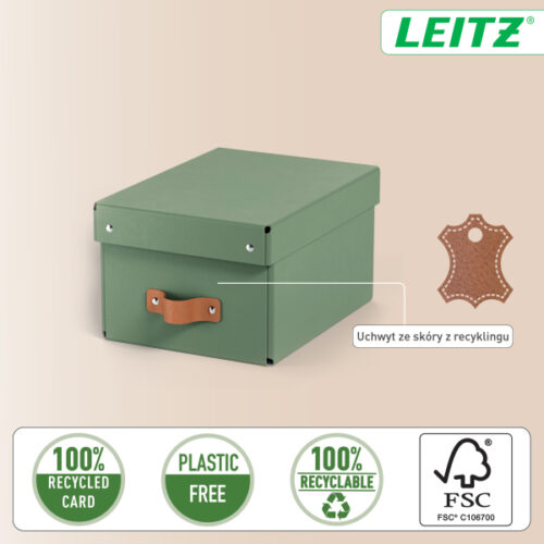 61470050_n_04.jpg Pudełko do przechowywania Leitz Puro z pokrywką, małe, 7 l, z tektury w 100% z recyklingu, 2 szt., zielone